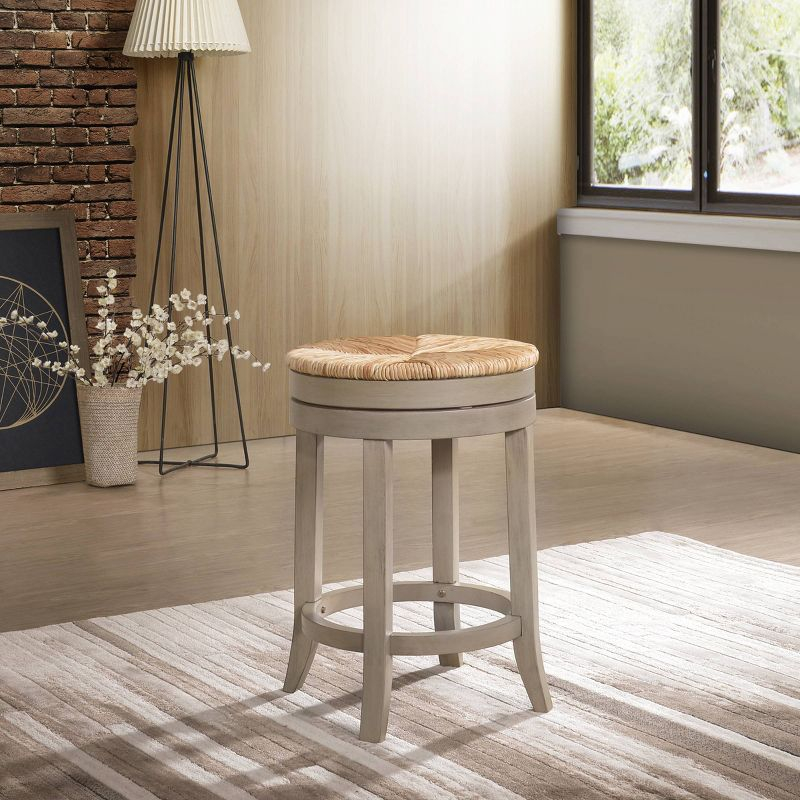 Carolina Living 24" Leif Swivel Rush Seat Counter Height Barstool Weathered Gray: Solid Wood, Indoor Use