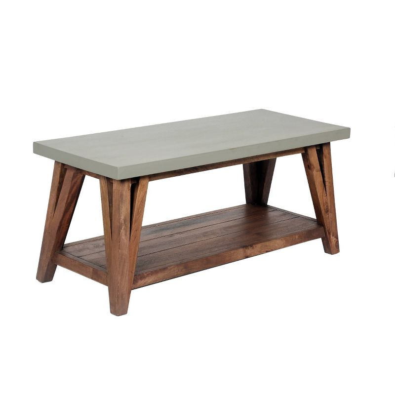 Alaterre Furniture 36" Brookside Coffee Table Concrete Coated Top and Wood Light Gray/Brown: Mid-Century Modern Design, Fixed Shelf