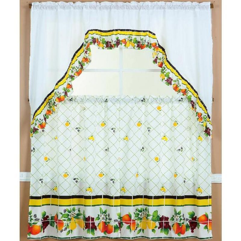 Ramallah Trading Ruffle Fruit Medley Tier and Valance - 60 x 36, Multicolored