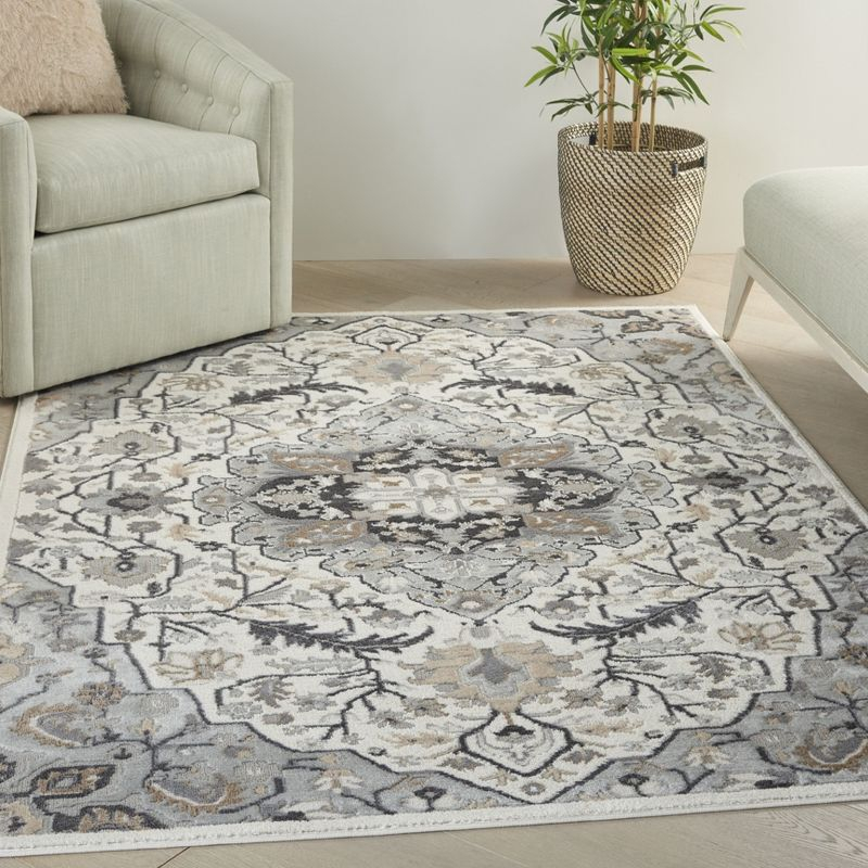 Nourison Elation Floral Medallion Indoor Rug Ivory Grey 6' x 9'