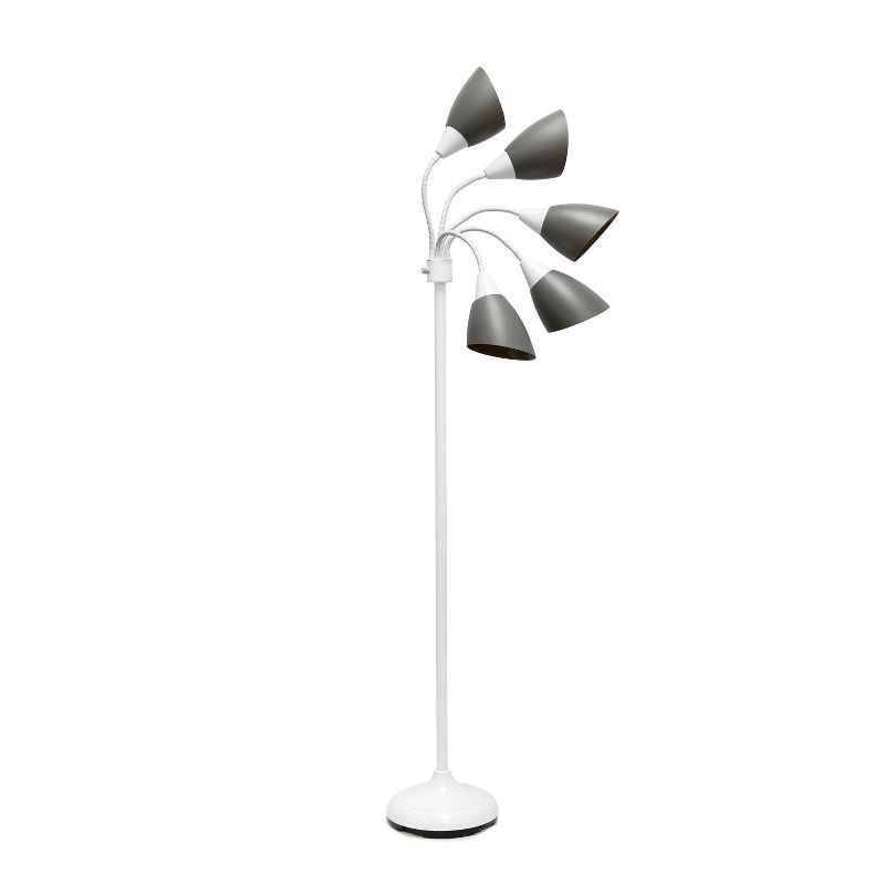 Simple Designs 67" Contemporary Multi 5-Head Adjustable Gooseneck Floor Lamp with Shades Gray : ETL Listed, Metal Body, Rotary Dimmer Switch