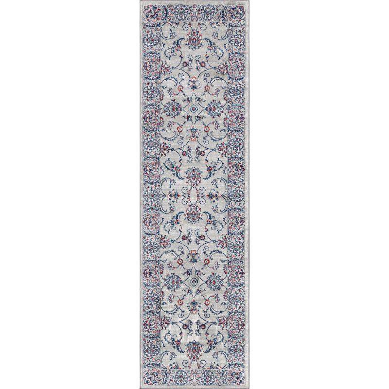 2'x8' Modern Persian Vintage Runner Rug, Light Grey/Red - JONATHAN Y
