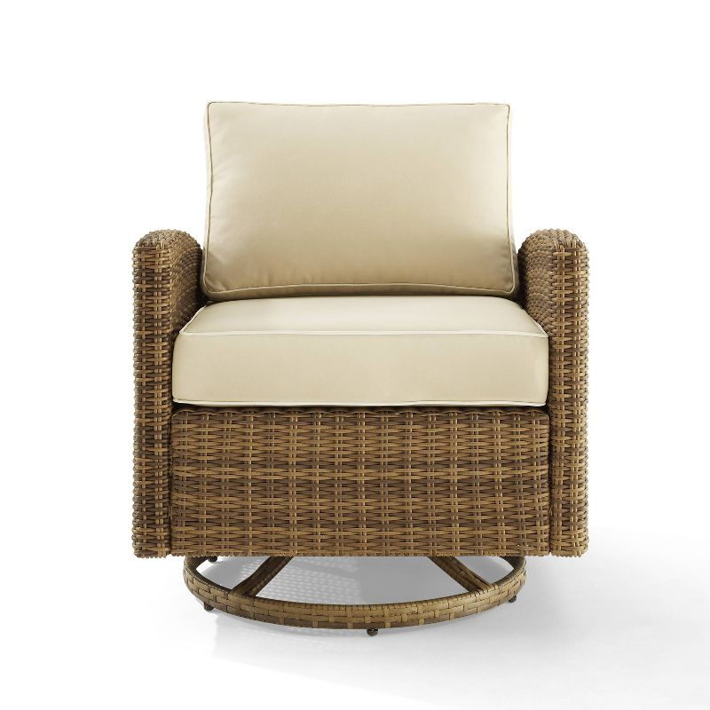 Bradenton Outdoor Steel Swivel Rocking Chair Sand/Weathered Brown - Crosley: Patio Accent, UV-Resistant