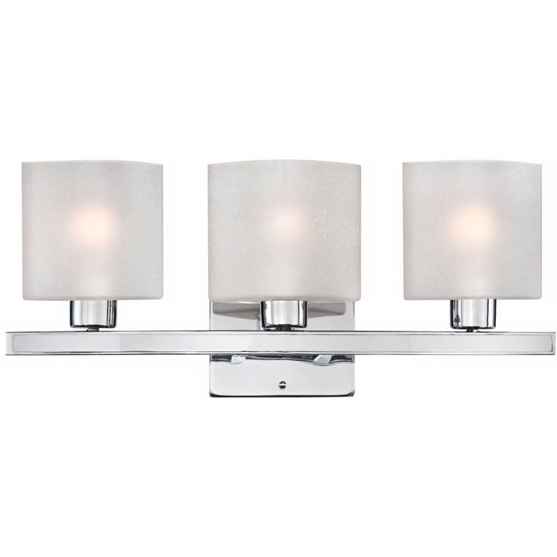 Possini Euro Design Modern Wall Light Chrome Hardwire 23 1/2" 3-Light Fixture White Linen Glass for Bedroom Bathroom Vanity Reading Living Room House