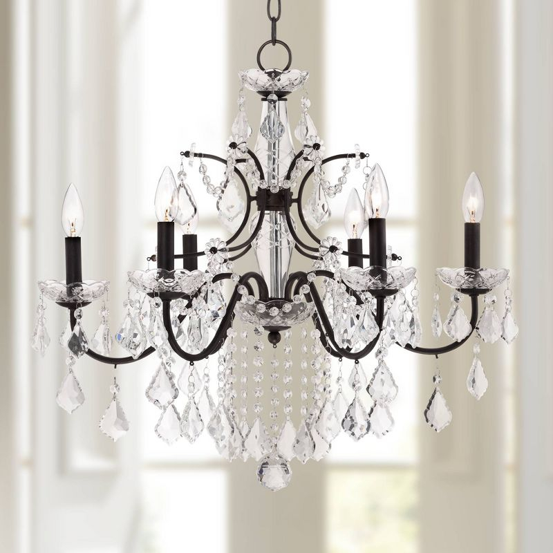 Vienna Full Spectrum DeMallo Dark Bronze Chandelier 26" Wide French Scroll Arm Clear Crystal 6-Light Fixture for Dining Room Home Foyer Kitchen Island