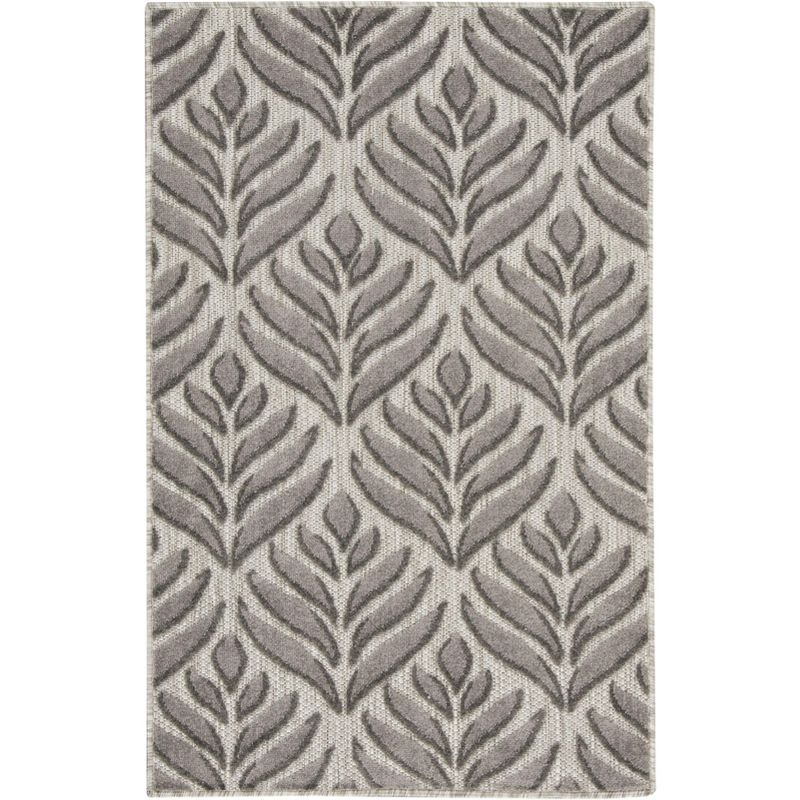 Nourison Aloha Tropical Palm Flatweave High-Low Indoor Outdoor Area Rug Charcoal 2'8" x 4'