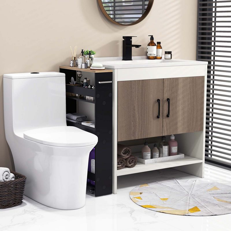 Costway Rolling Kitchen Slim Storage Cart Mobile Shelving Organizer with Handle Black