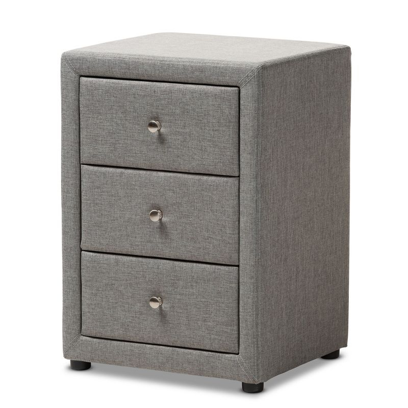 Tessa 3 Drawer Nightstand Gray - Baxton Studio: Contemporary Design, Chrome Knobs, Bedroom Storage