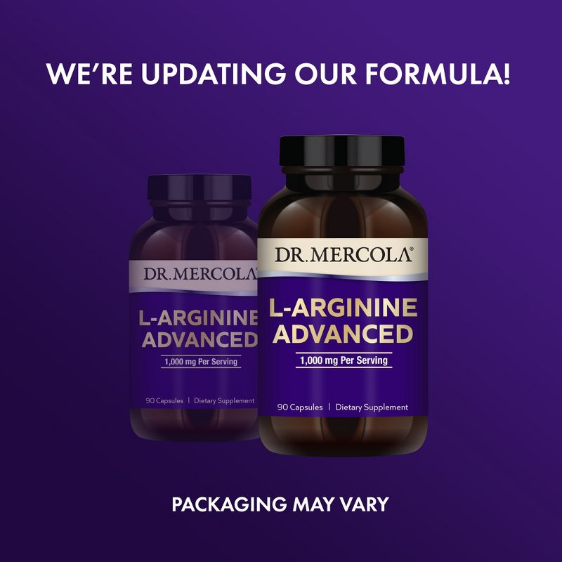 Dr. Mercola L-Arginine Advanced, 30 Servings (90 Capsules), 1,000 mg Per Serving, Dietary Supplement, Supports Energy Production, Non-GMO