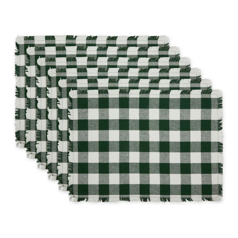 Design Imports Hunter Green  Heavyweight Check Fringed Placemat Set/6