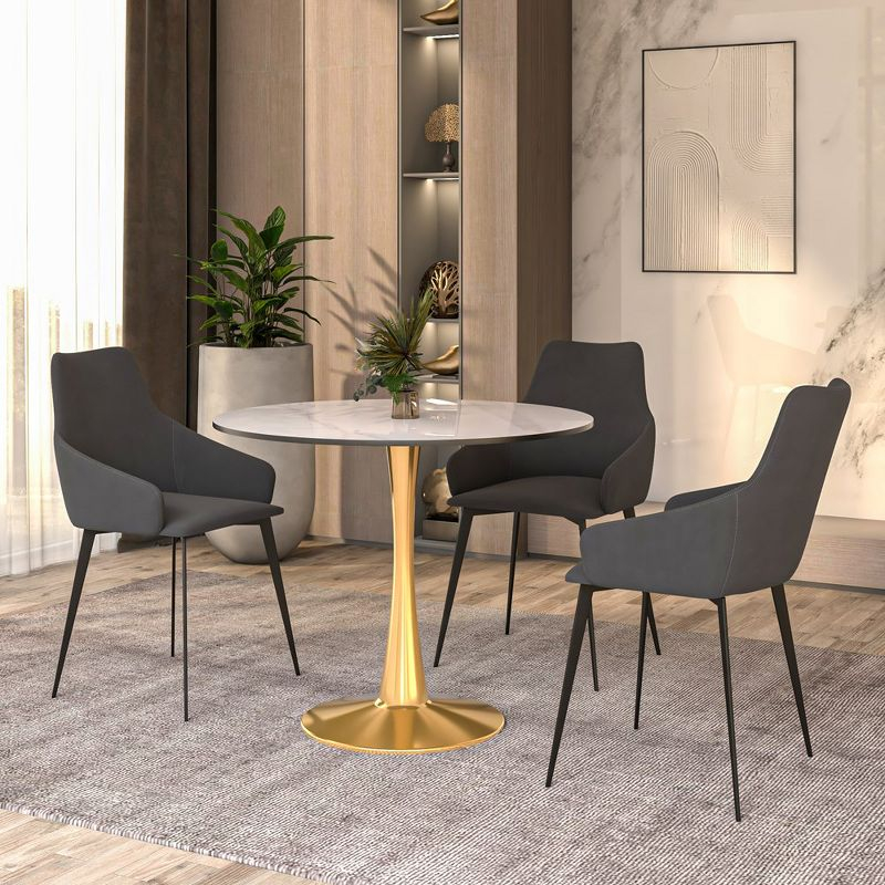 LeisureMod Bristol 35" Round Dining Table – Sintered Stone Top Accent Café Table & Sturdy Steel Gold Pedestal Base for Kitchen and Small Spaces