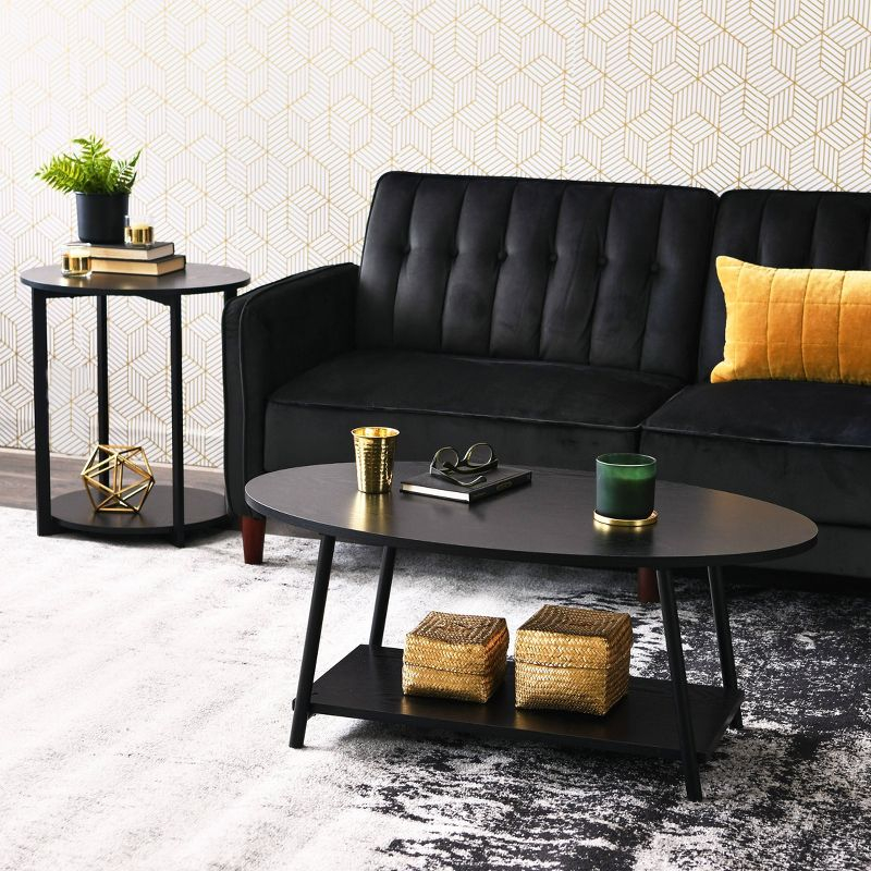 Household Essentials Jamestown Round End Table Black Oak: Modern Style, 24-Inch Height, Iron Frame