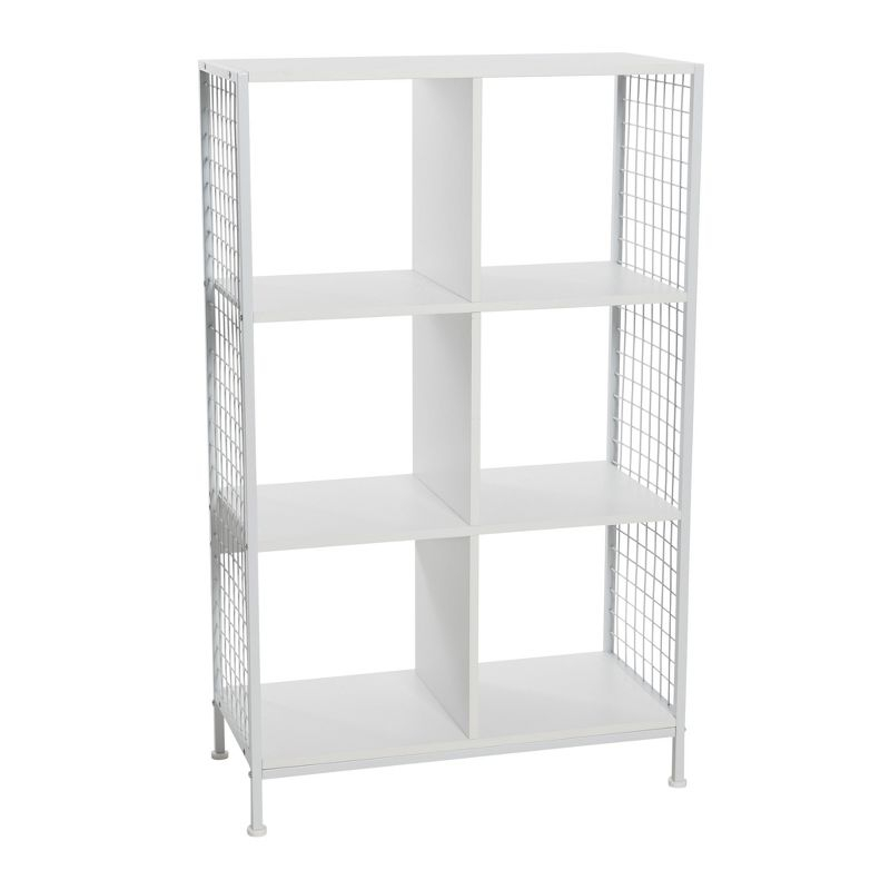 Household Essentials Trellis Open Storage Bookshelf with 6 Cube Compartments Scandinavian White and White Metal
