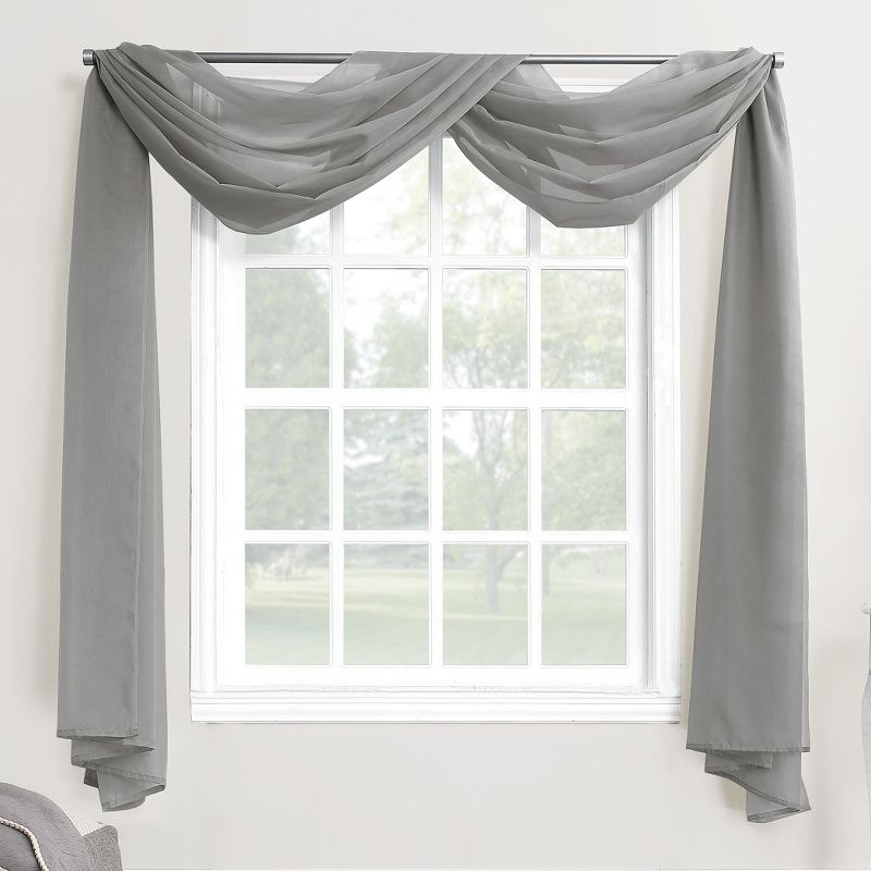 59"x216" No. 918 Sheer Emily Voile Rod Pocket Window Curtain Scarf Charcoal Gray: Transitional Indoor Decor