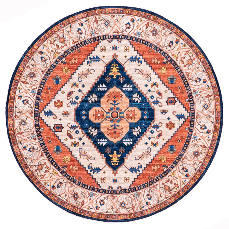 Nuloom Carolyn Pet Friendly Machine Washable Motif Area Rug, Round 6', Rust