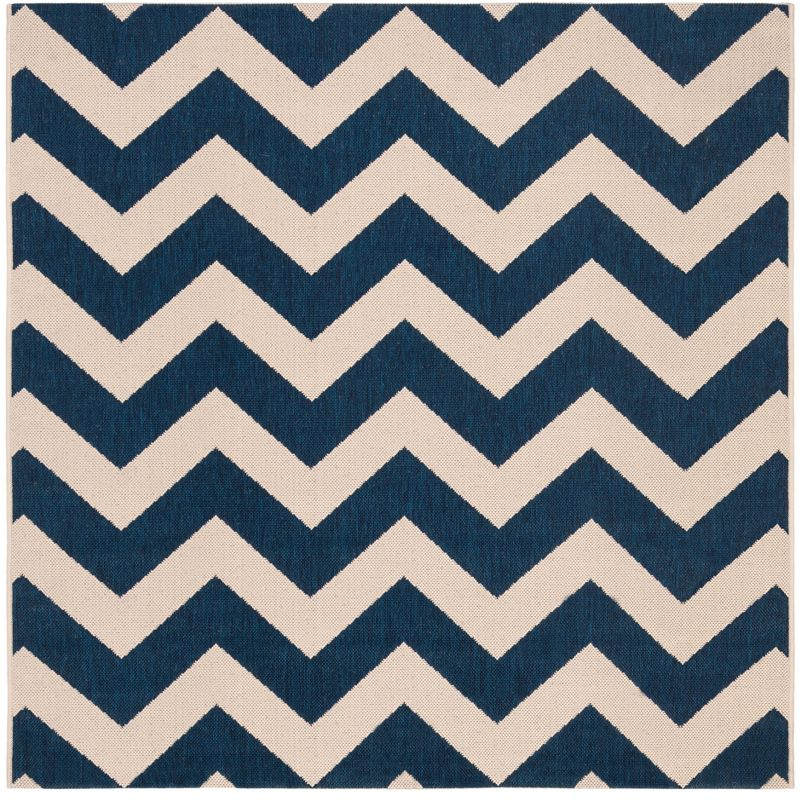 Courtyard CY6244 Power Loomed Indoor and Outdoor Area Rug - Navy/Beige - 5'3"x5'3" - Safavieh