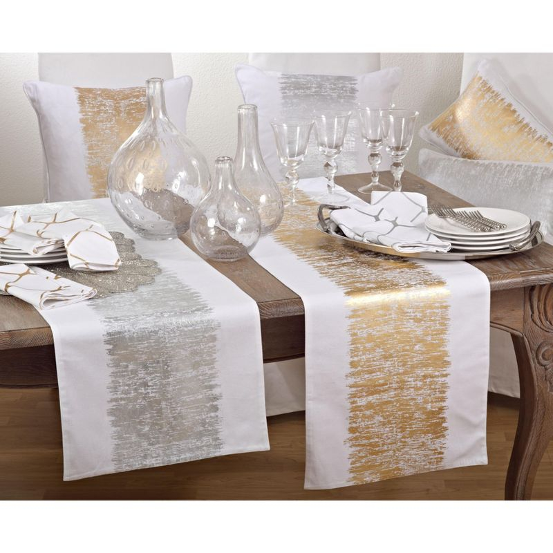 Saro Lifestyle Metallic Banded Design Runner, Silver, 16" x 90"