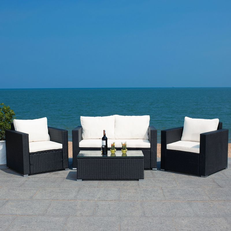 Machie 4Pc Living Set - Indoor/Outdoor - PAT7508 - Black/Beige - Safavieh