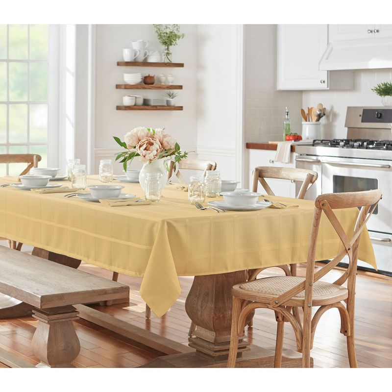 Elegance Plaid Stain & Water Resistant Tablecloth - 60" x 144" Rectangle - Ribbon Gold - Elrene Home Fashions