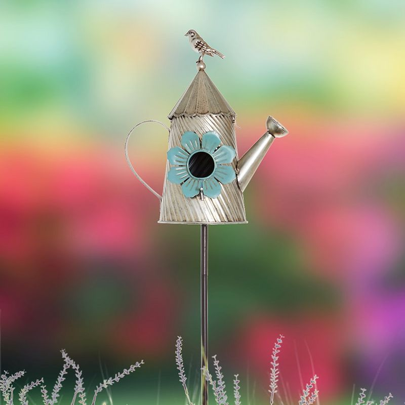 The Lakeside Collection Birdhouse Stake Watering Can Or Birdfeeder Blue Red Or Yellow - Blue