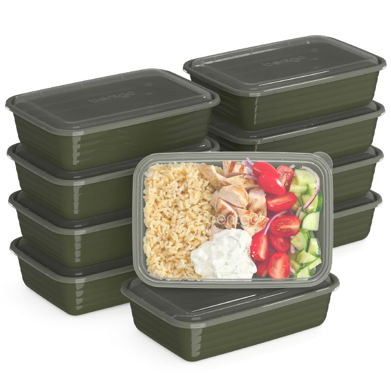 Bentgo Meal Prep 1-Compartment Container, Reusable, Durable, Mirowaveable - Khaki Green - 4 Cup/10pk