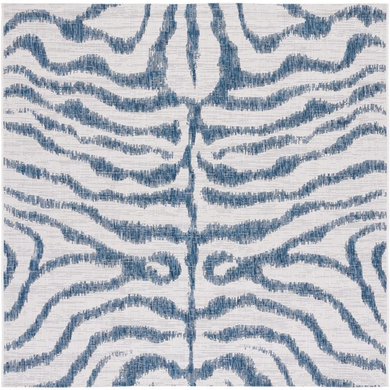 Courtyard CY8444 Power Loomed Indoor and Outdoor Area Rug - Ivory/Navy - 6'7"x6'7" - Safavieh