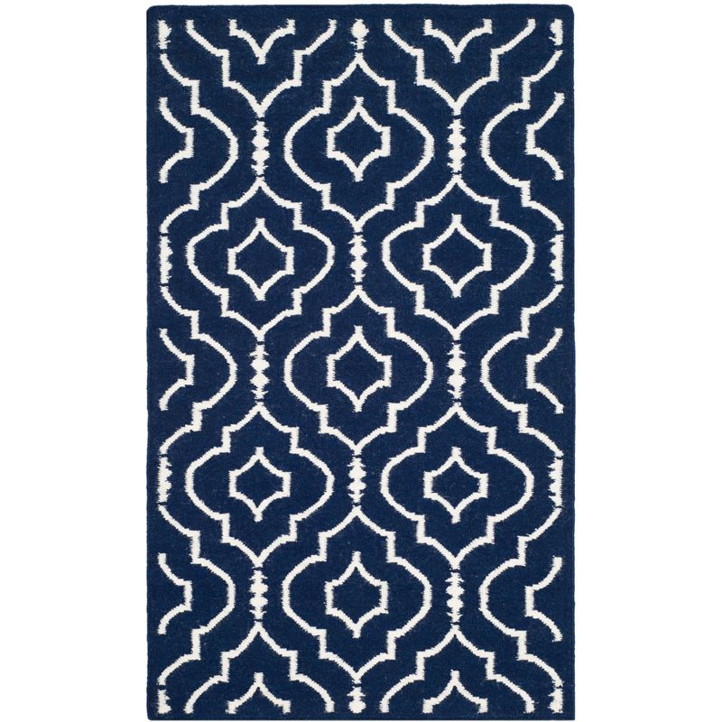 Dhurries DHU637 Hand Woven Area Rug - Navy/Ivory - 3'x5' - Safavieh.
