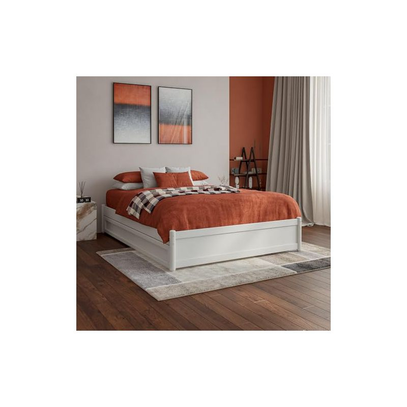 AFI Furnishings AFI Barcelona Full Solid Wood Panel Platform Bed with Twin Trundle in White