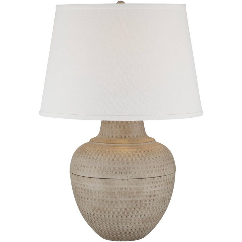 Barnes and Ivy Rustic Farmhouse Table Lamp 27 1/4" Tall Natural Beige Hammered Metal White Linen Fabric Drum Shade for Living Room