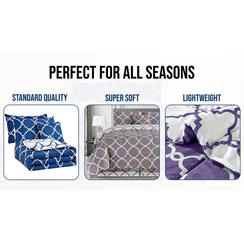 Queen Comforter Set 5Pc Down Alternative Ultra Soft Solid Comforters with Shams, Decorative Pillow & Bed Skirt - Navy