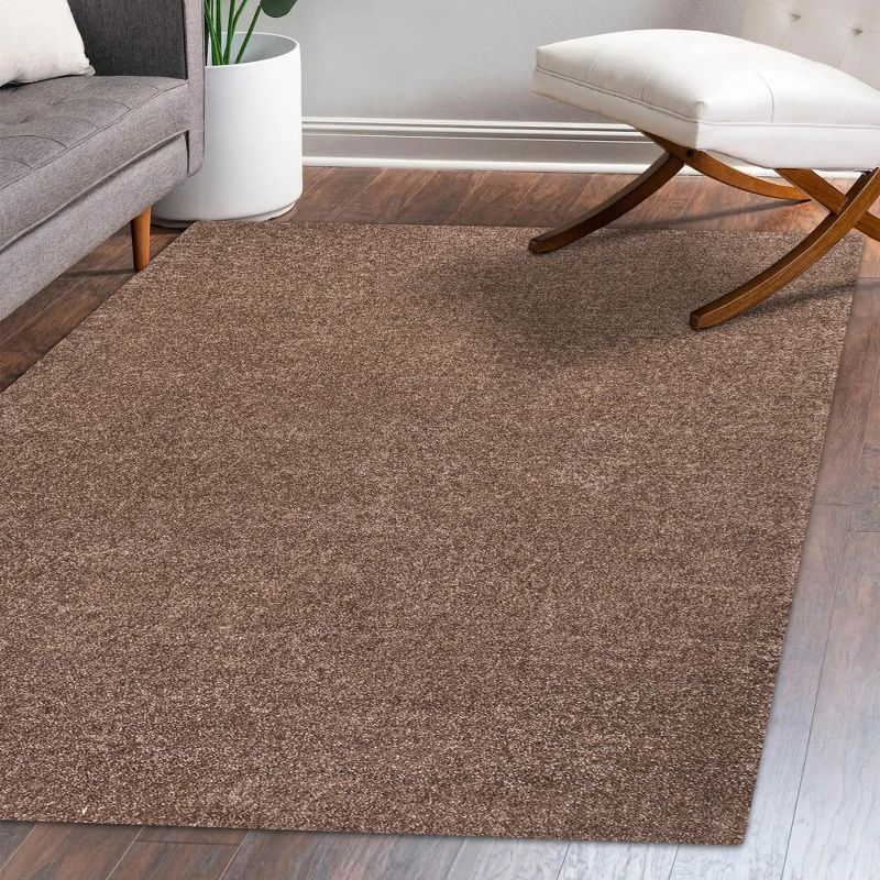 5'x8' Haze Solid Low-Pile Area Rug, Brown - JONATHAN Y