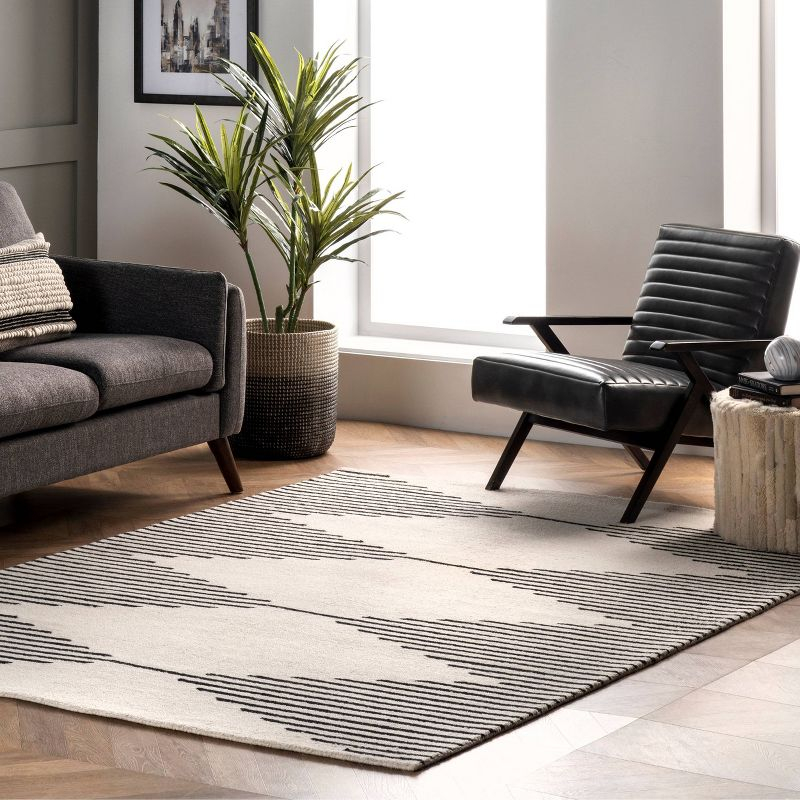 6'x9' Flynn Handmade Contemporary Wool Area Rug Ivory - nuLOOM: Geometric Pattern, Low Pile, Indoor Use, Canvas Backing