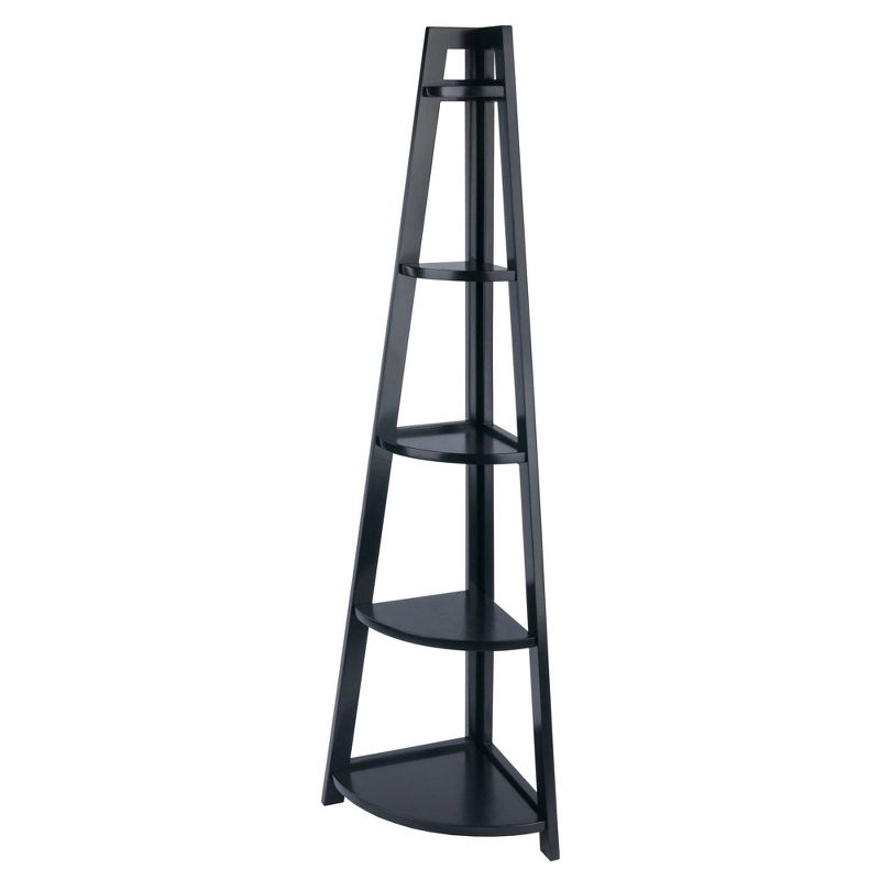Winsome 58" Adam A Frame Corner Shelf Black: Mid-Century Modern Design, 5-Tier Storage, Lacquered Finish
