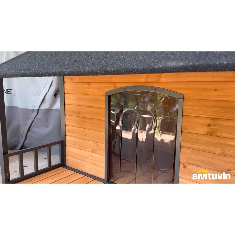 Aivituvin Weatherproof Dog House with Iron Frame| Extended Asphalt Roof|Spacious Balcony-AIR7010