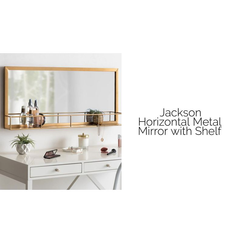 18" x 40" Jackson Metal Frame Mirror with Shelf Gold - Kate & Laurel All Things Decor: Chic Rectangle, No Assembly Required