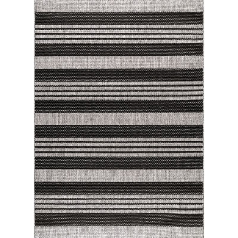 Nuloom Robin Striped 4x6 Indoor/Outdoor Area Rug for Living Room Patio Deck Front Porch Kitchen, Grey/Black