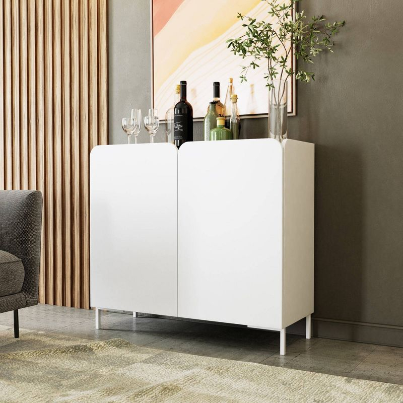 Manhattan Comfort Bogardus Mid - Century Modern 4 Shelf Accent Cabinet White: Painted Particle Board, Fixed Shelves, Anti-Tip Hardware