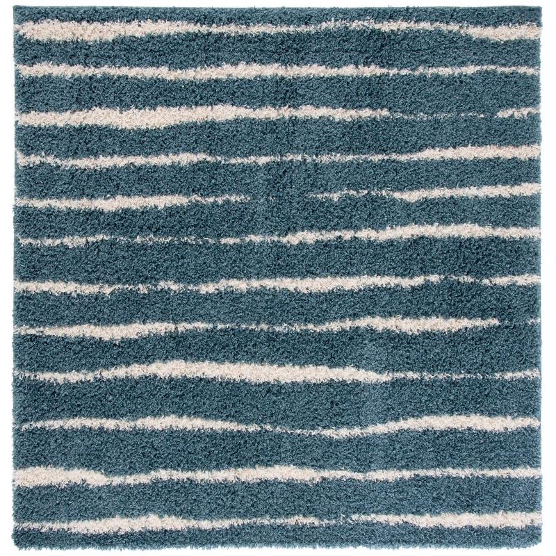 Venus Shag VNS603 Power Loomed Indoor Area Rug - Turquoise/Ivory - 6'7"x6'7" - Safavieh
