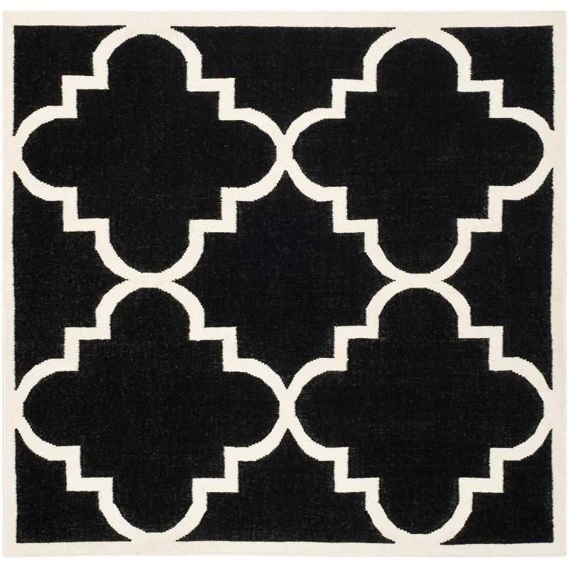 Dhurries DHU633 Hand Woven Area Rug - Black/Ivory - 6'x6' - Safavieh.