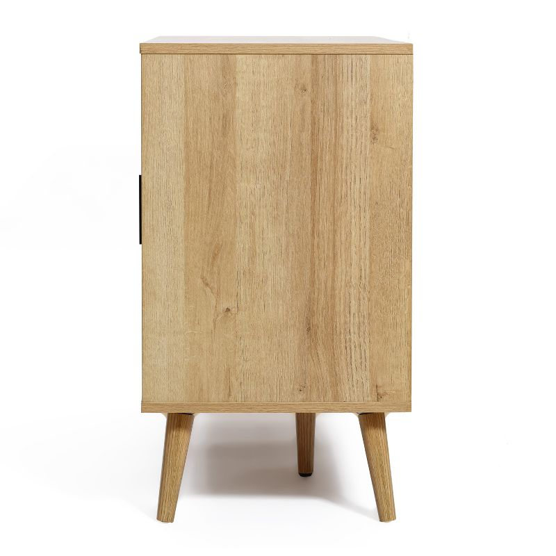 LuxenHome Rattan Buffet Cabinet with Storage, 47" Light Oak Finish Wood Accent Sideboard Cabinet with 3-Door, Boho Coffee Bar Console Table