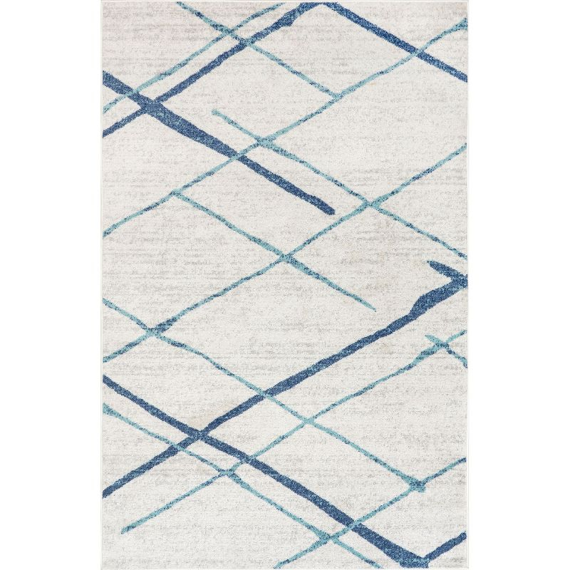 Nuloom 5x8 Thigpen Contemporary Indoor Area Rug, Light Blue, Abstract Lines, Non-Slip Backing, Stain Resistant, BedroomLiving Room, Kitchen,