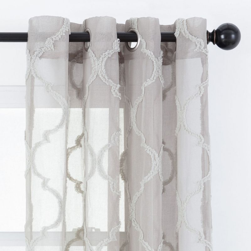 Chanasya 2pk Moroccan Embroidered Grommet Textured Sheer Window Curtain Panels - Set of 2 - 52 x 63 Inches Long - Gray Sage