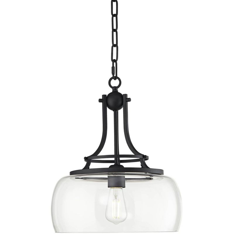 Franklin Iron Works Charleston Black Pendant 13 1/2" Wide Industrial LED Clear Glass Fixture for Dining Room House Kitchen Island