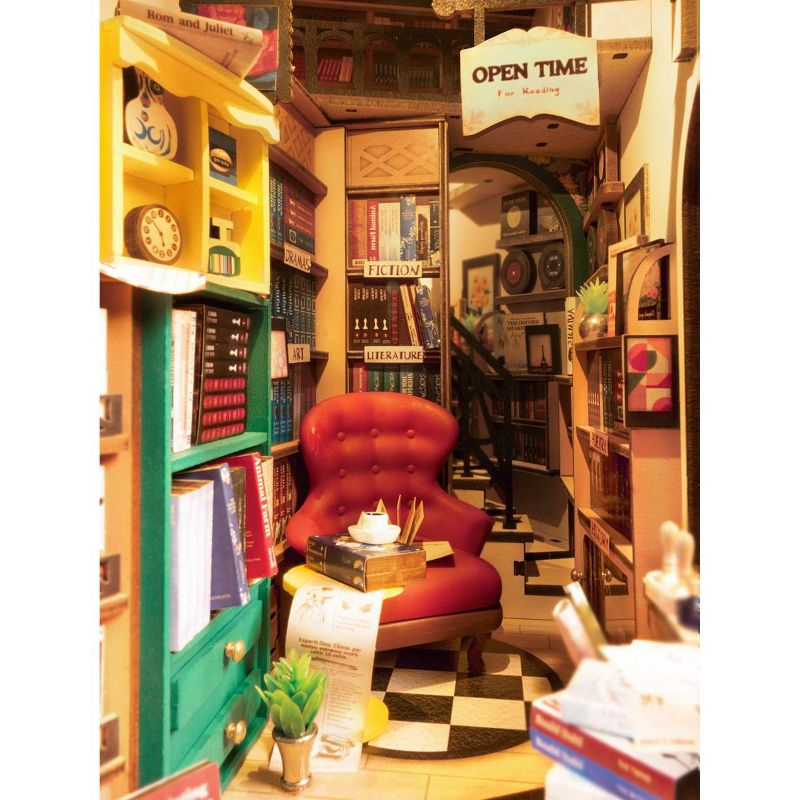 Hands Craft DIY Miniature House Kit Bookstore: Art & Craft Activity, Wood & Paper, Ages 14+, Requires 2 AAA Batteries