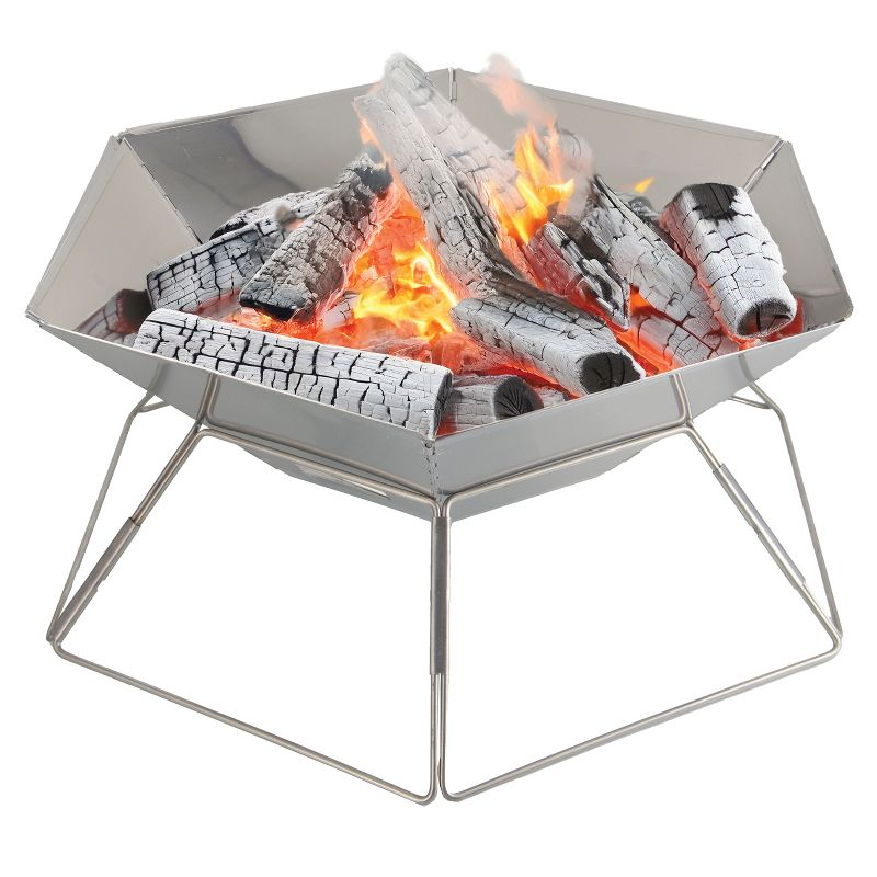 Brentwood 20-In. Stainless Steel Portable Folding Charcoal BBQ Grill and Outdoor Fire Pit with Carry Bag, BB-6X20SS in Silver