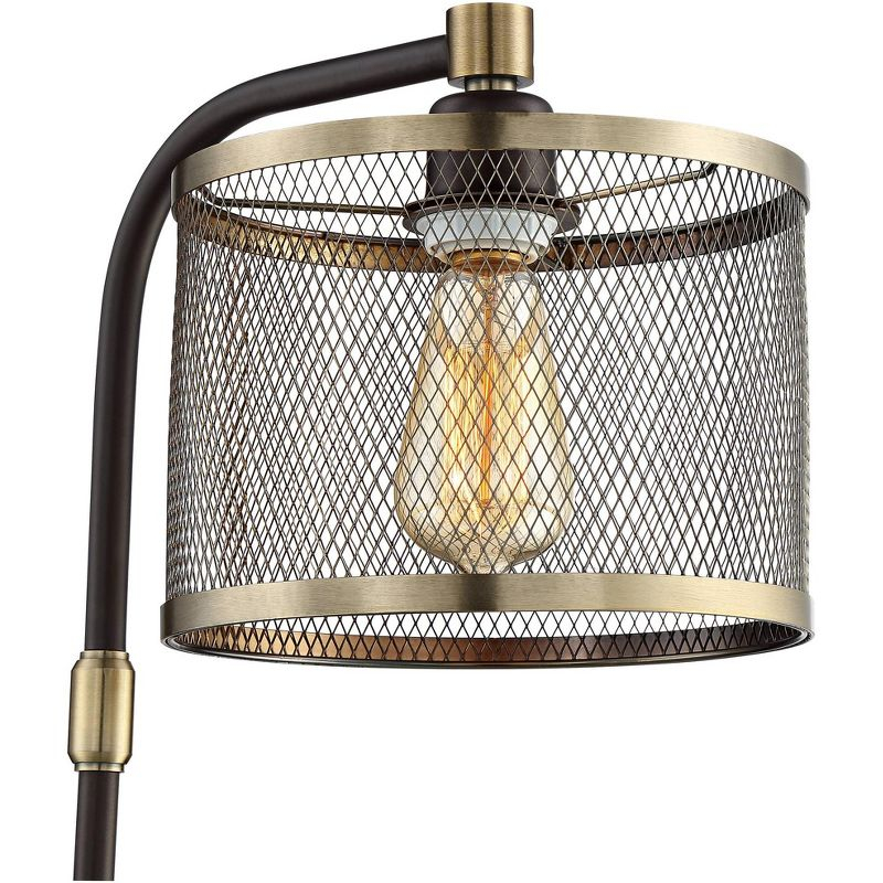 360 Lighting Brody Industrial Desk Lamp 22 1/4" High Antique Brass with USB and AC Power Outlet in Base Black Perforated Metal Shade for Living Room