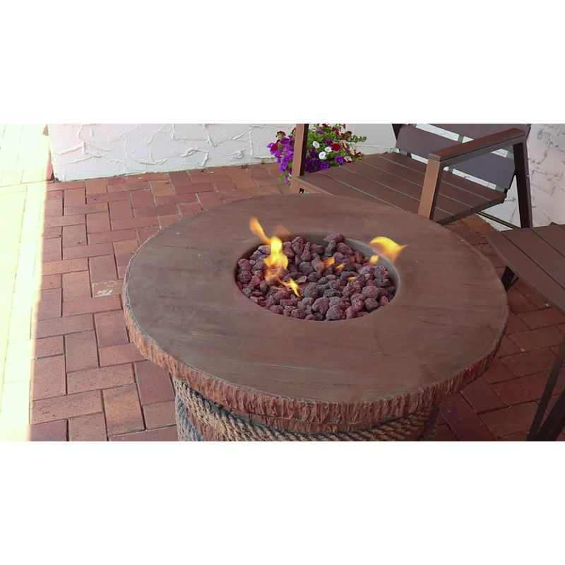 Sunnydaze Rope and Barrel Design Propane Gas Patio Fire Pit Table Kit with Lava Rocks - 29" Diameter