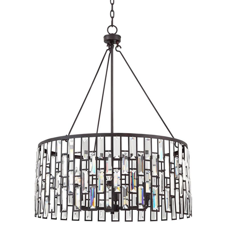 Regency Hill Aurelia Bronze Drum Pendant Chandelier 26 3/4" Wide Modern Clear Glass Shade 6-Light Fixture for Dining Room House Foyer Kitchen Island