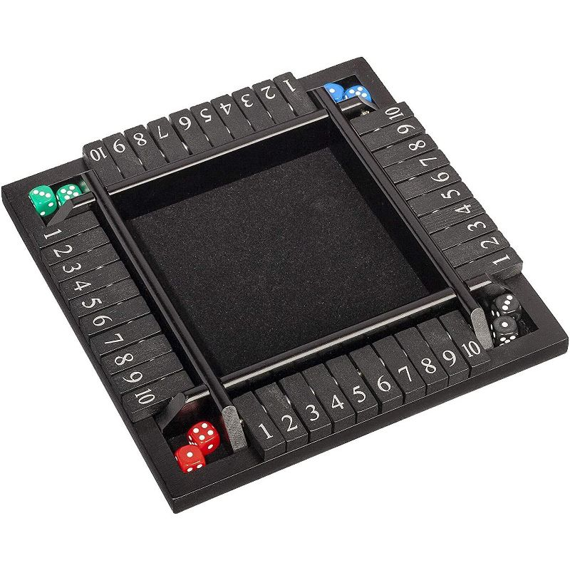 WE Games 4 Player Travel Shut The Box Board Game, Black Stain, 8.5 in.