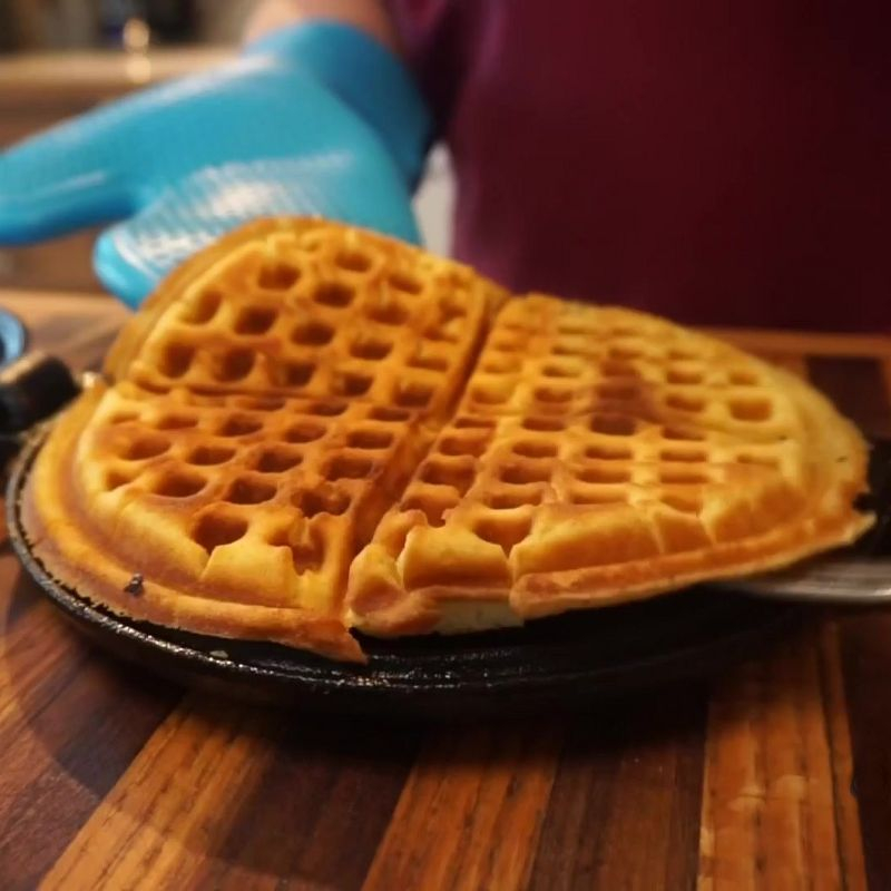Lehmans Cast Iron Waffle Maker - Two Piece Hinged Non-Electric Waffle Iron for Stovetop or Grill Makes 7 inch Round Waffles - Non-Drip Double Rim - 8